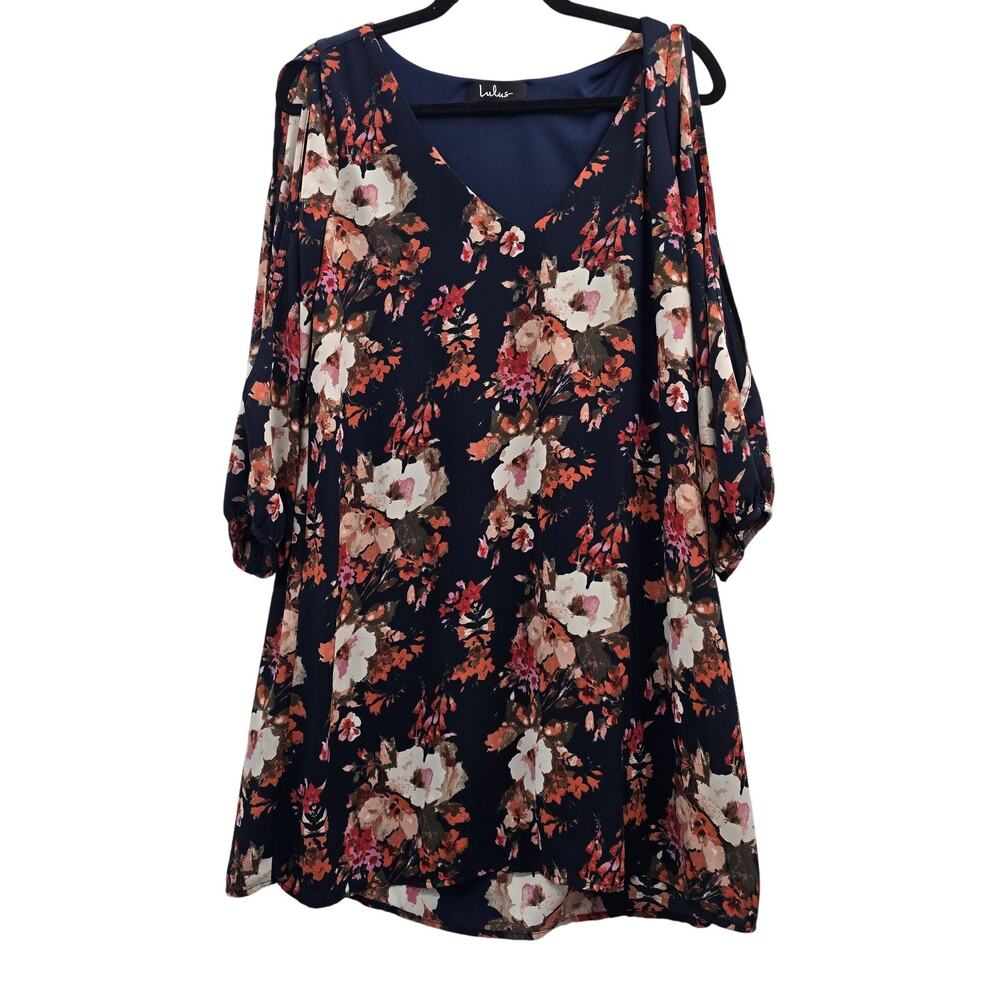 Lulus Dress Womens Medium Navy Blue Floral Cold Shoulder